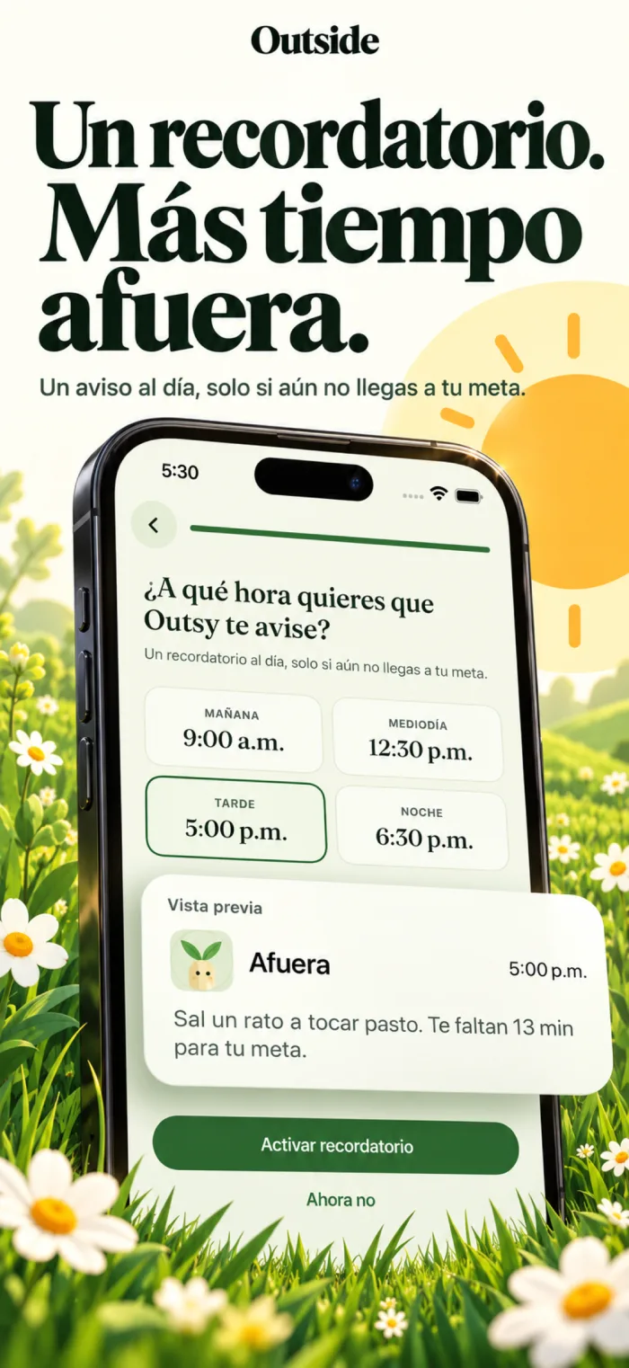 Elegir la hora del recordatorio diario, con vista previa de la notificación
